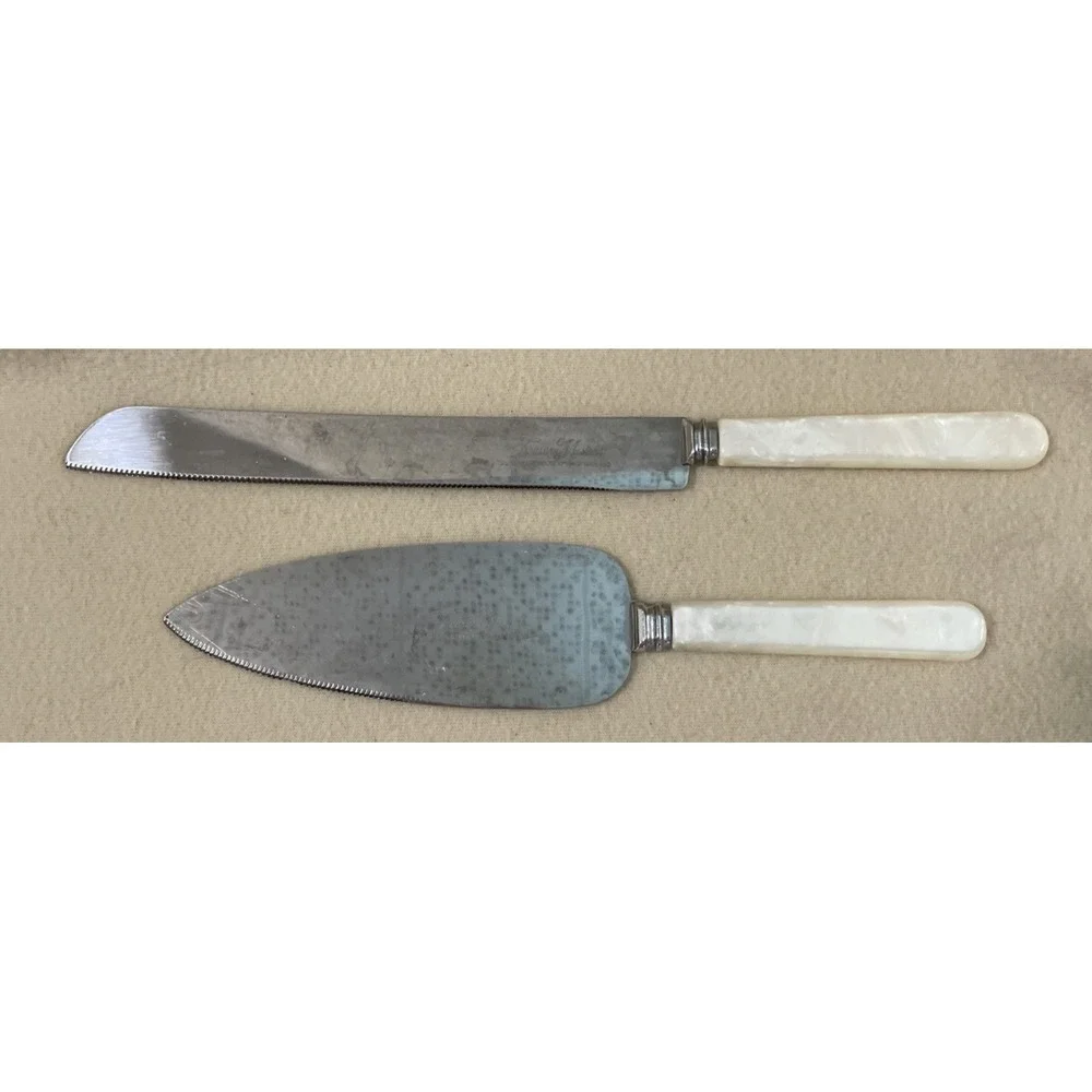 Treasure Masters Sheffield England Pearlized Handles Knife Cake Serving Set Vtg